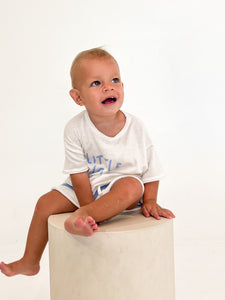'Little Love Club' Big Logo Tee & Short Bundle - White & Blue
