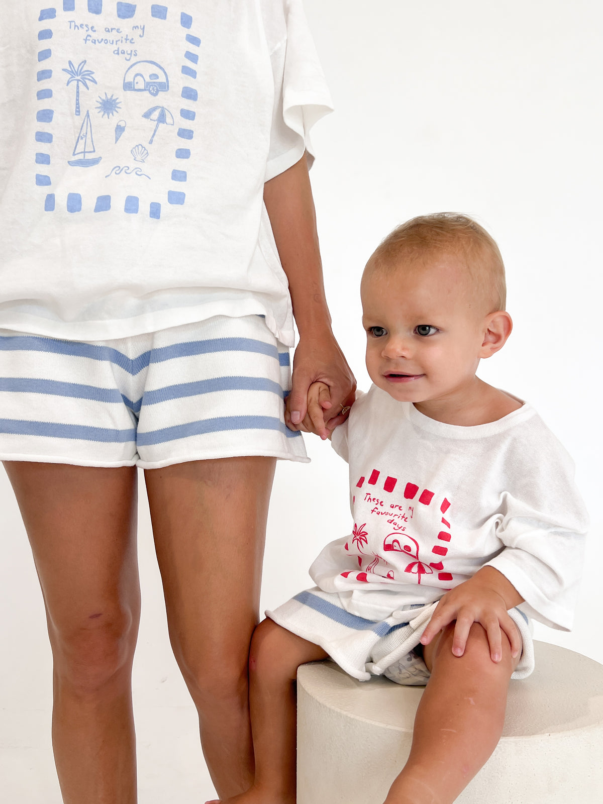 Ladies 'Favourite Days' Tee and Knit Shorts Bundle - White &amp; Blue