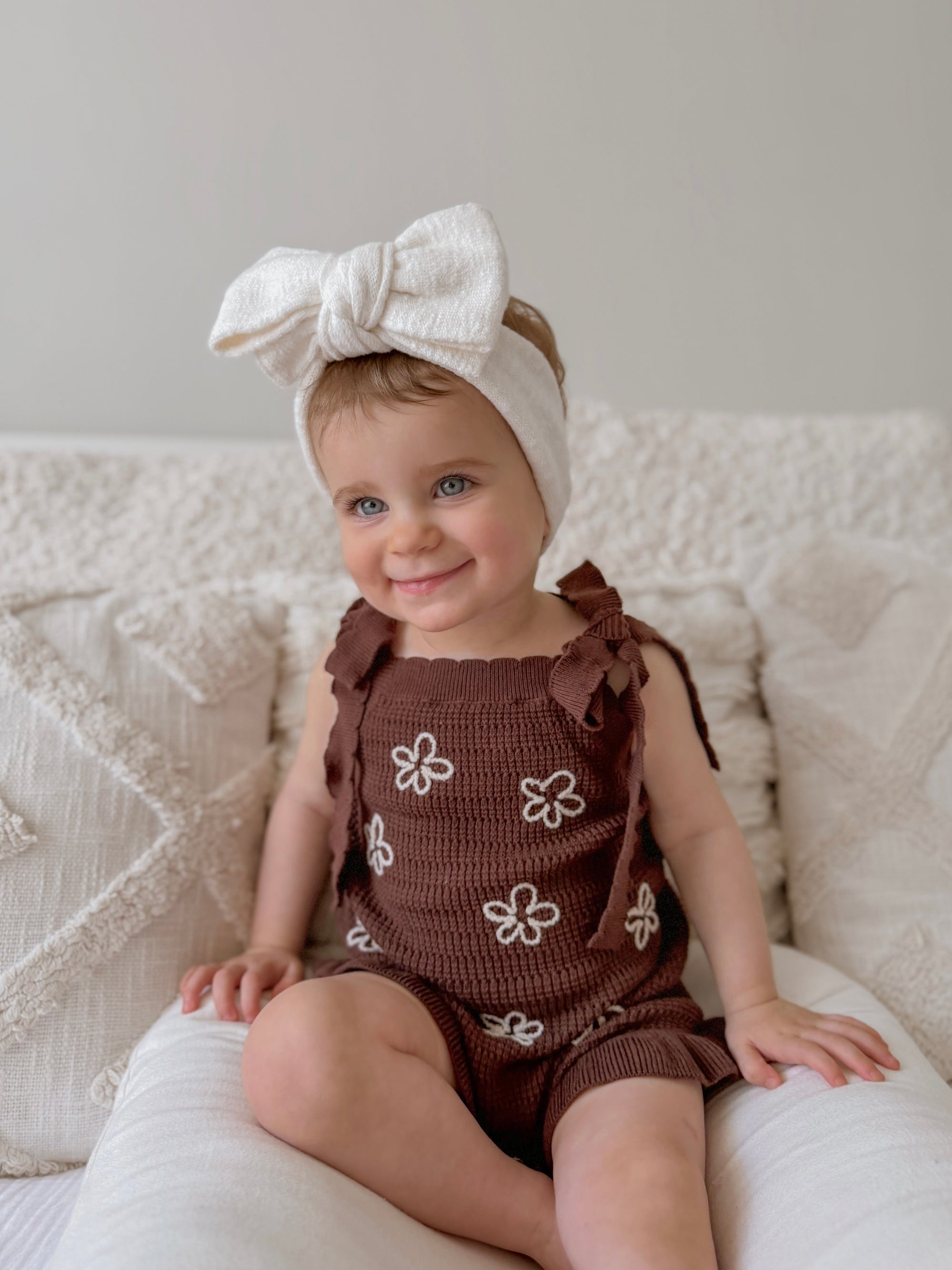 Singlet Daisy Frill Knit Romper - Espresso