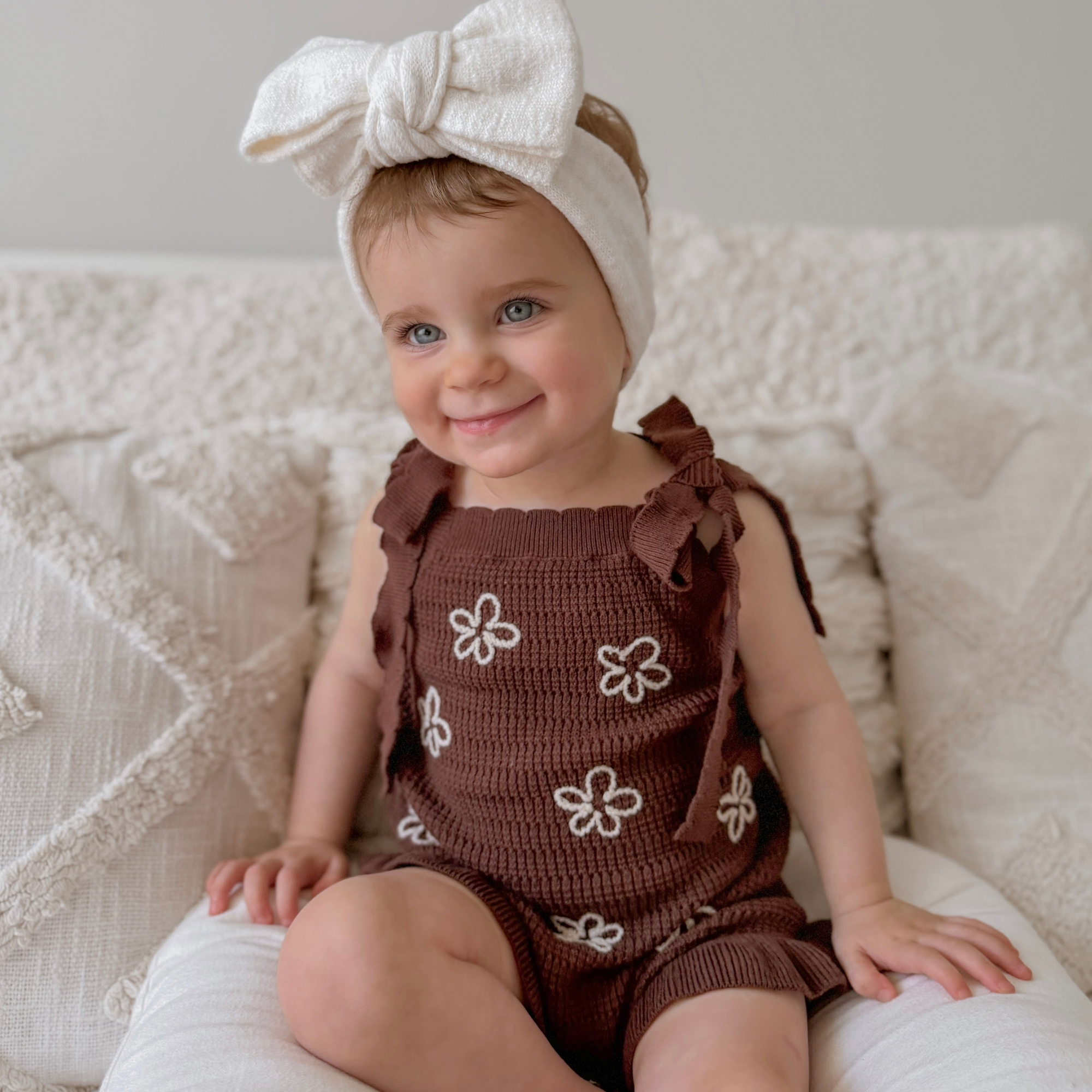 Singlet Daisy Frill Knit Romper - Espresso