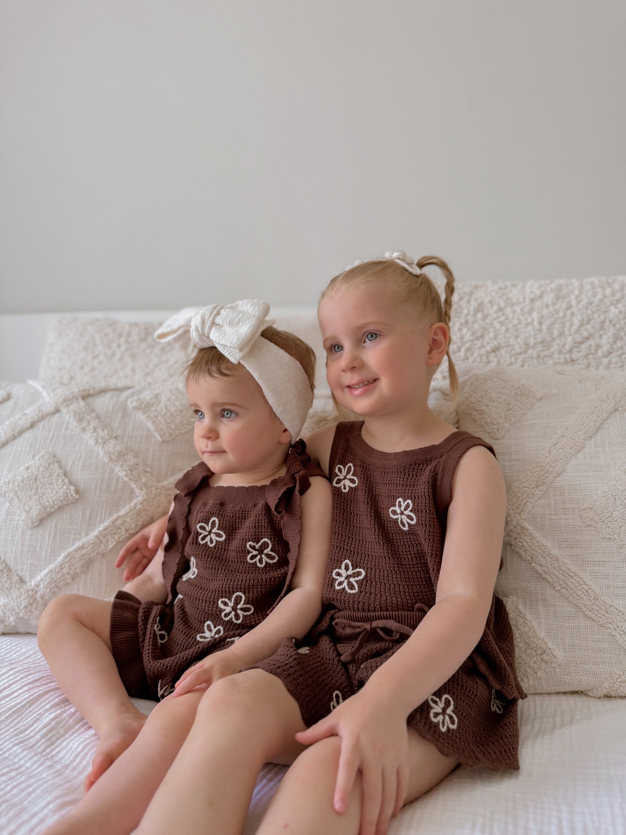 Singlet Daisy Frill Knit Romper - Espresso