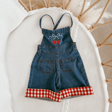 Load image into Gallery viewer, Strawberry Picnic Denim Overalls