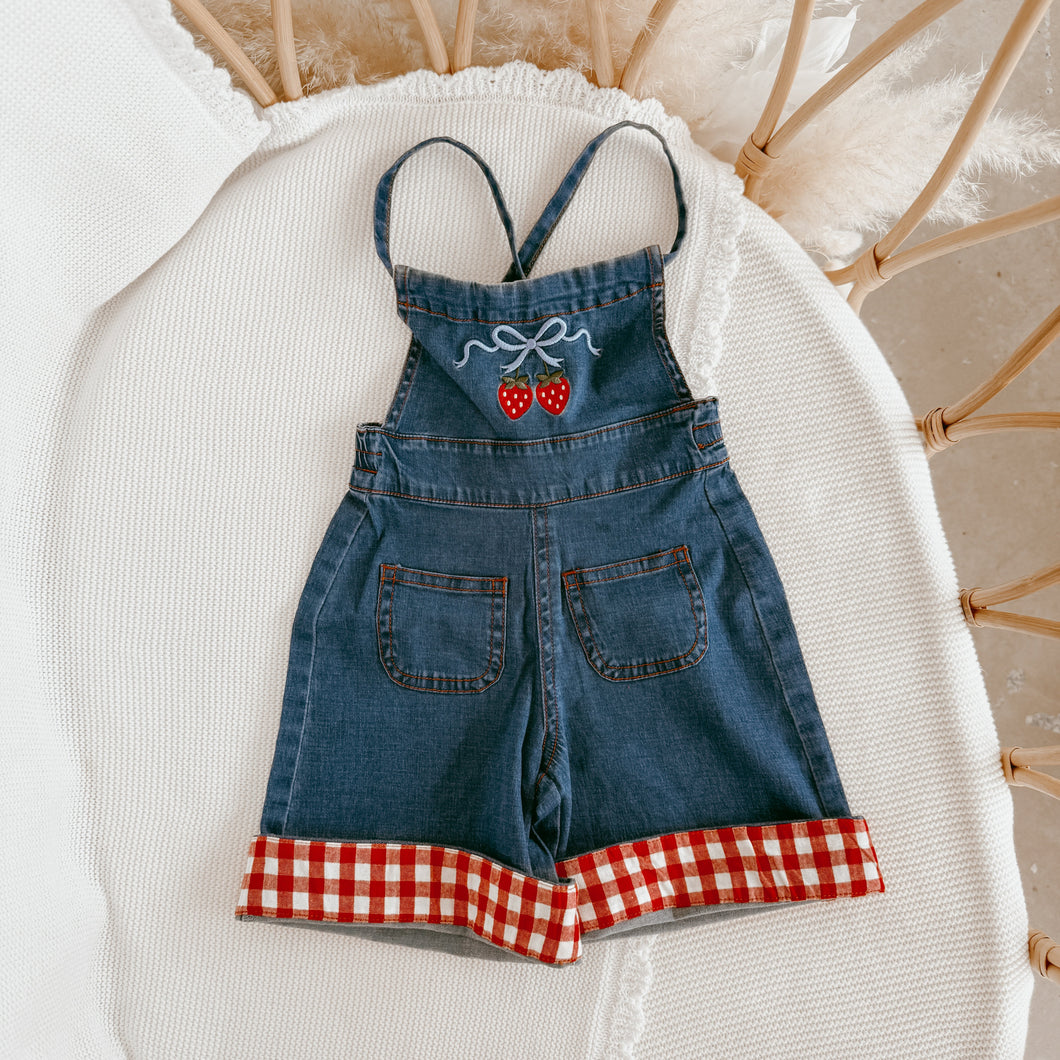 Strawberry Picnic Denim Overalls