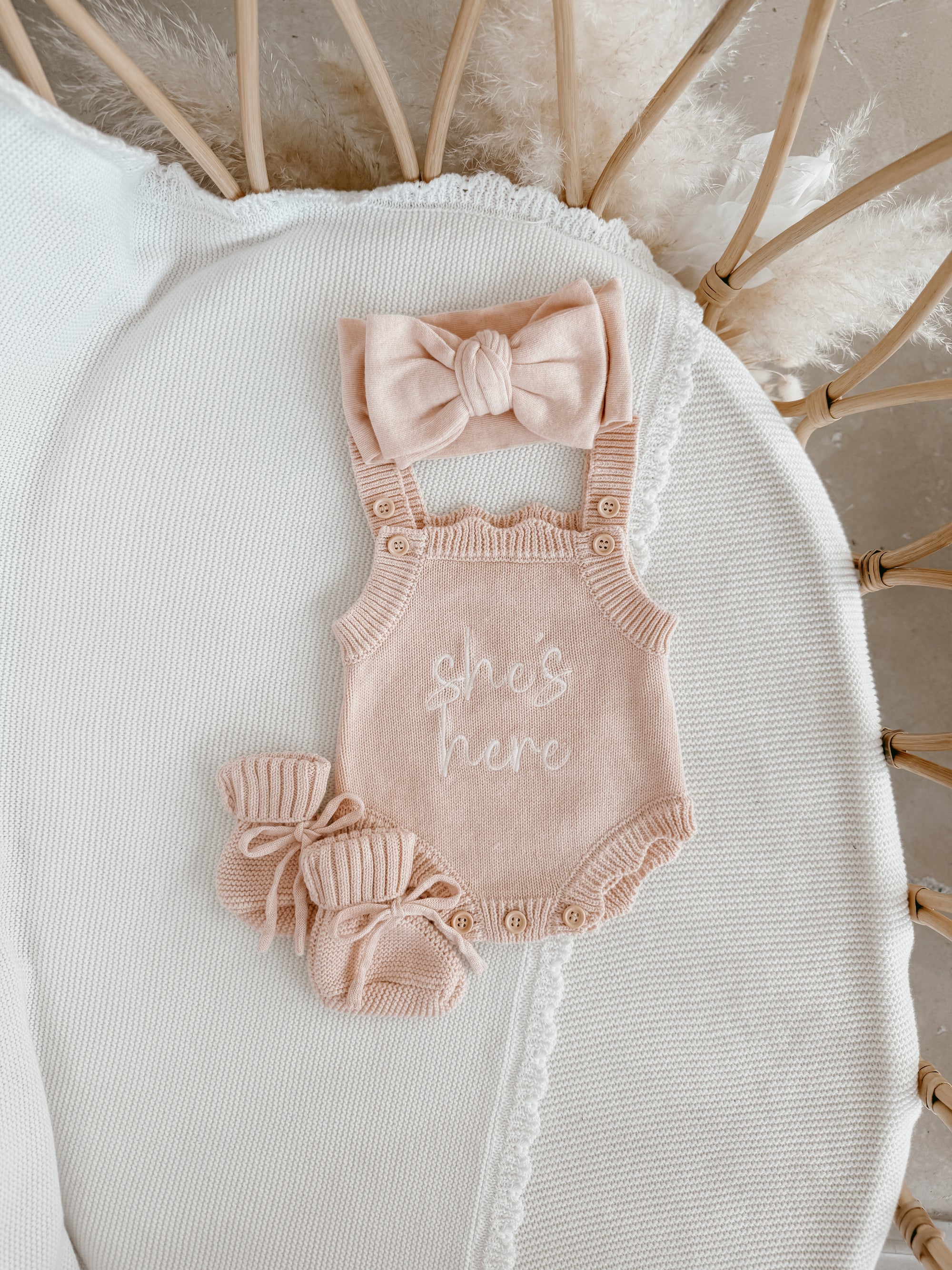 'She's Here' Singlet Mini Knit Romper - Pink Lemonade
