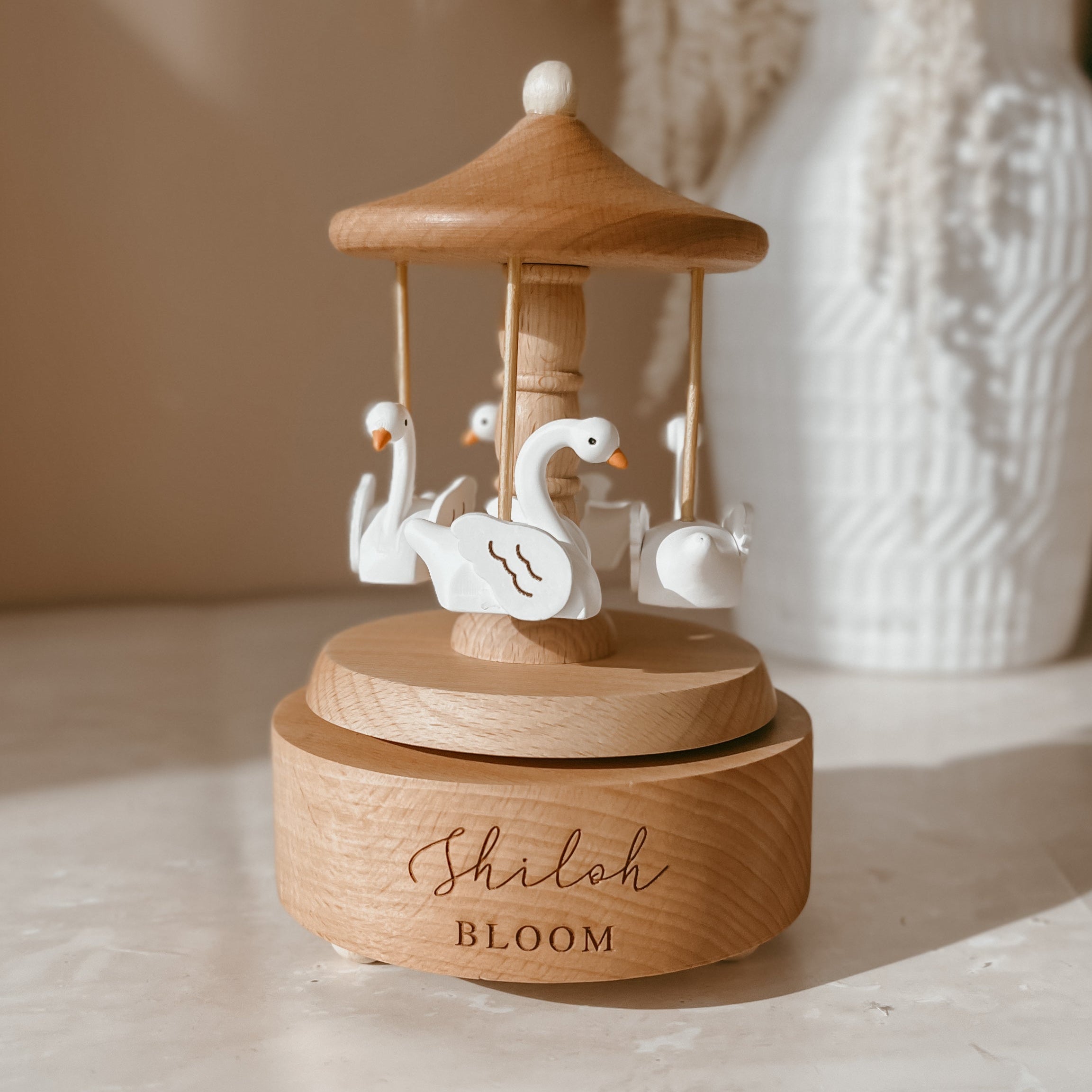 Alice Heirloom Wooden Musical Carousel - Swan