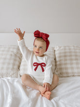 Load image into Gallery viewer, Red Bow Long Sleeve Frill Leg Romper