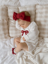 Load image into Gallery viewer, Red Bow Long Sleeve Frill Leg Romper