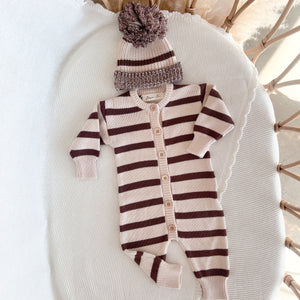 Cookie Long Sleeve Knit Romper & Beanie Bundle