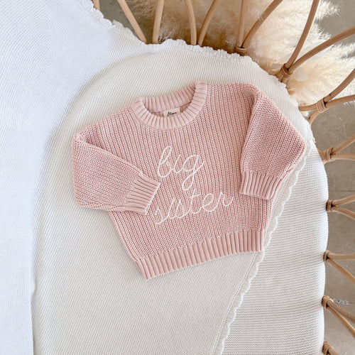 'Big Sister' Mini Knit Sweater - Pink Lemonade
