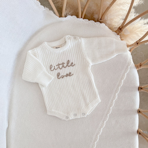 'Little Love' Long Sleeve Knit Romper - Milk