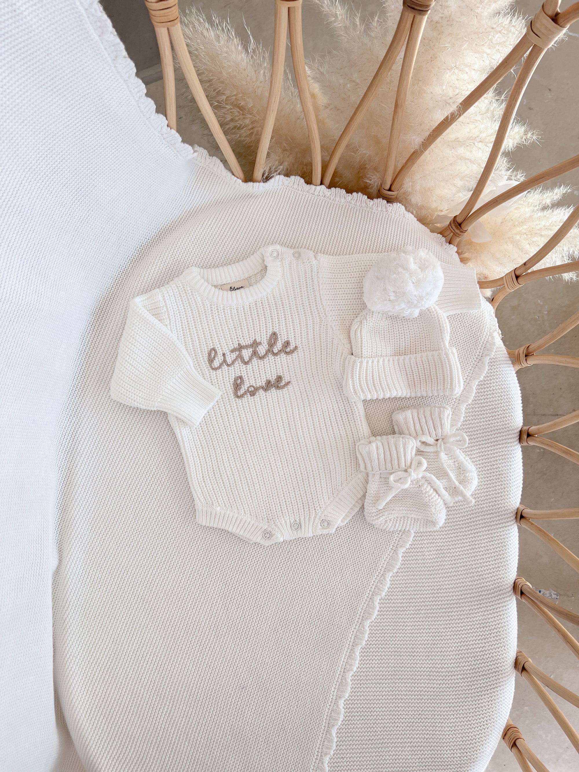'Little Love' Long Sleeve Knit Romper - Milk