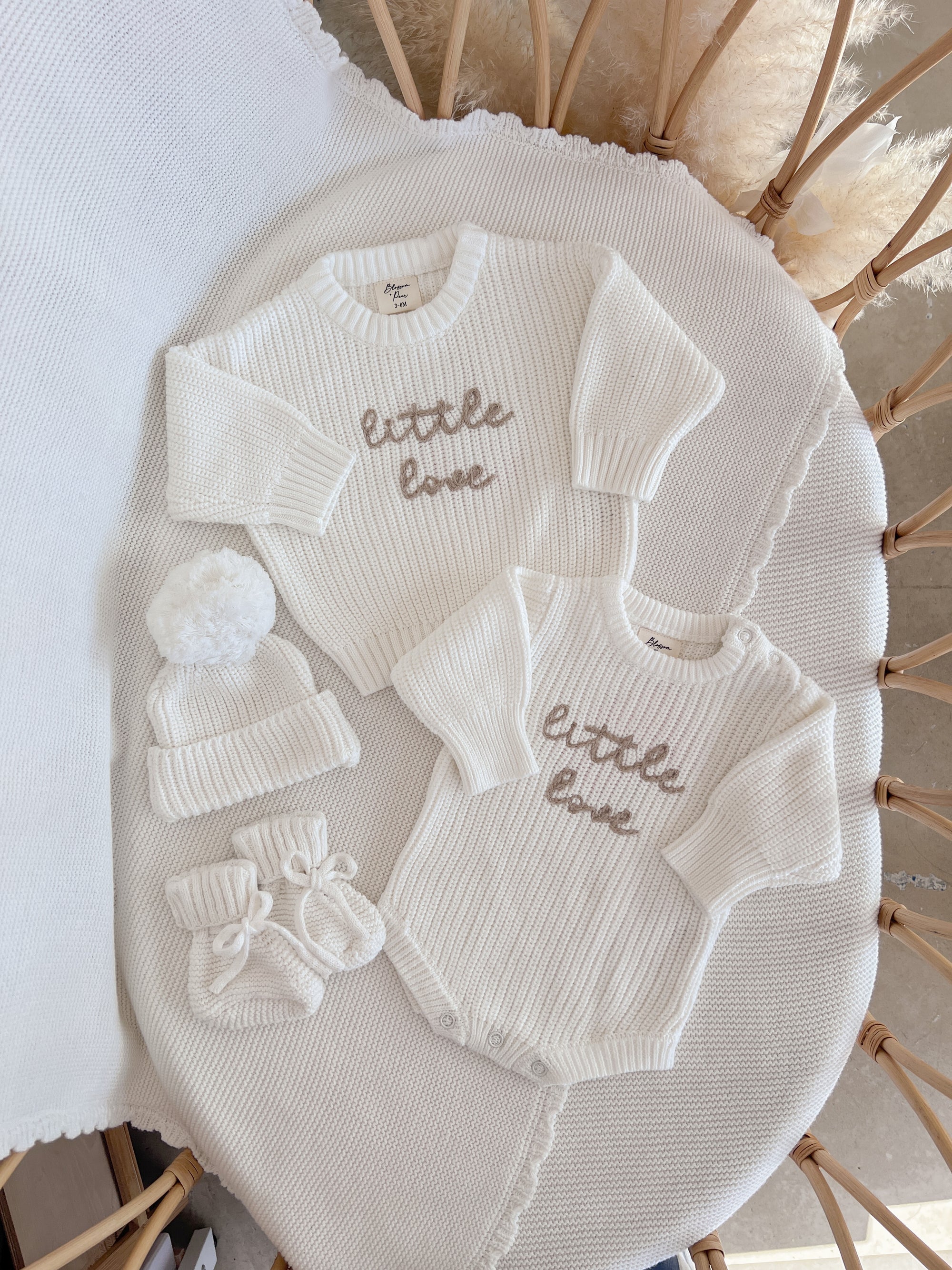 'Little Love' Long Sleeve Knit Romper - Milk