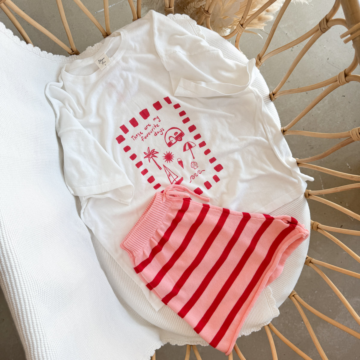 Ladies 'Favourite Days' Tee and Knit Shorts Bundle - White &amp; Red