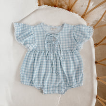 Load image into Gallery viewer, Bluebird Gingham Flutter Sleeve Romper (Pre Order Est. Dispatch Mid Feb)