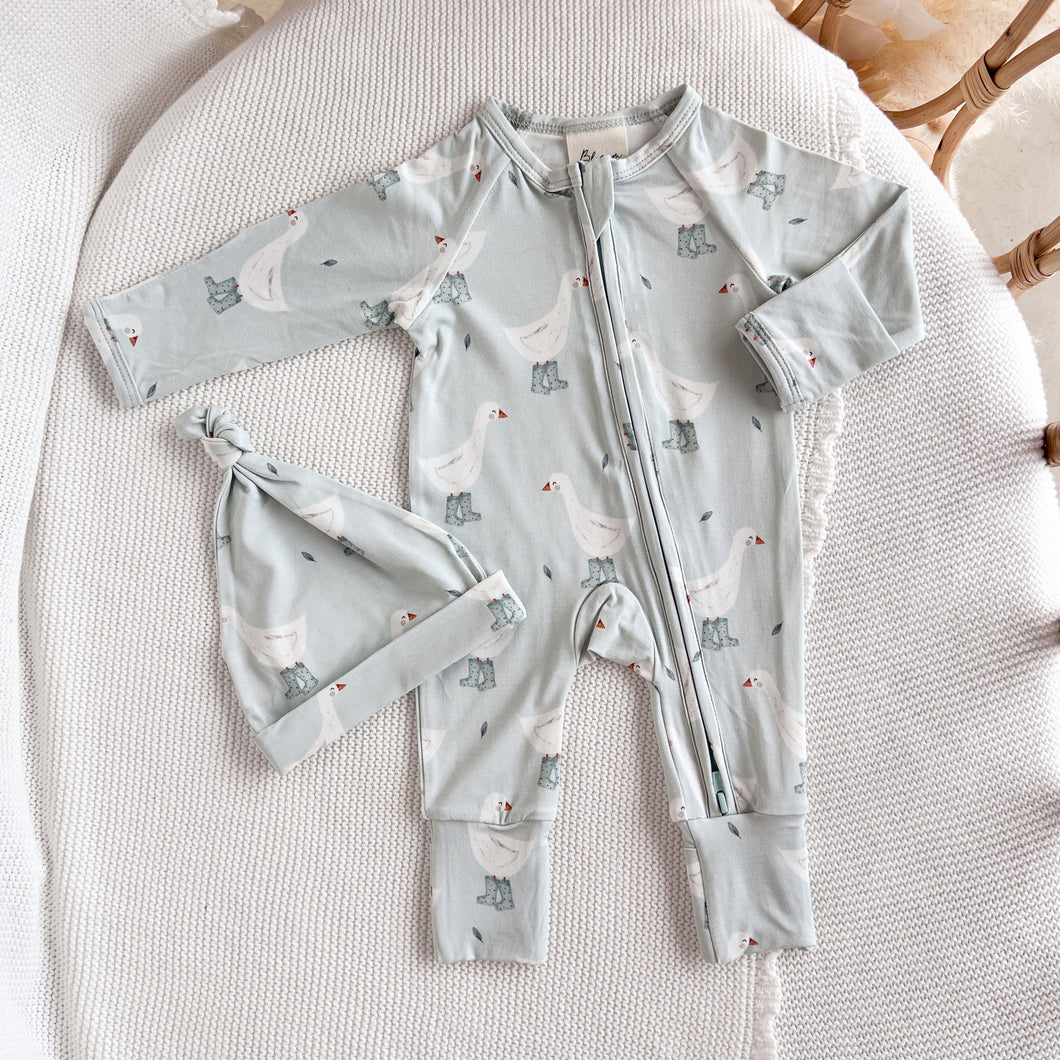 Long Sleeve Bamboo Growsuit & Beanie Bundle - Puddle Duck - PRE ORDER - Est. Dispatch Date Early May