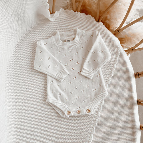 The Mabel Pointelle Knit Romper - Milk