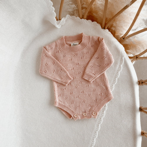 The Mabel Pointelle Knit Romper - Pink Lemonade