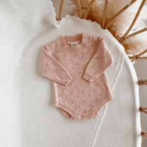 The Mabel Pointelle Knit Romper - Pink Lemonade