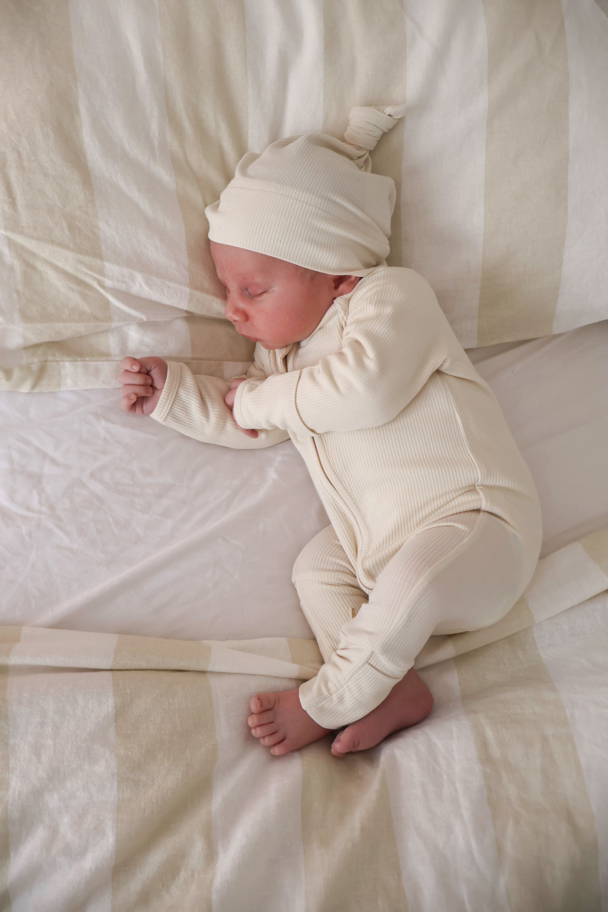 Knotted Cotton Beanie - Vanilla Bean