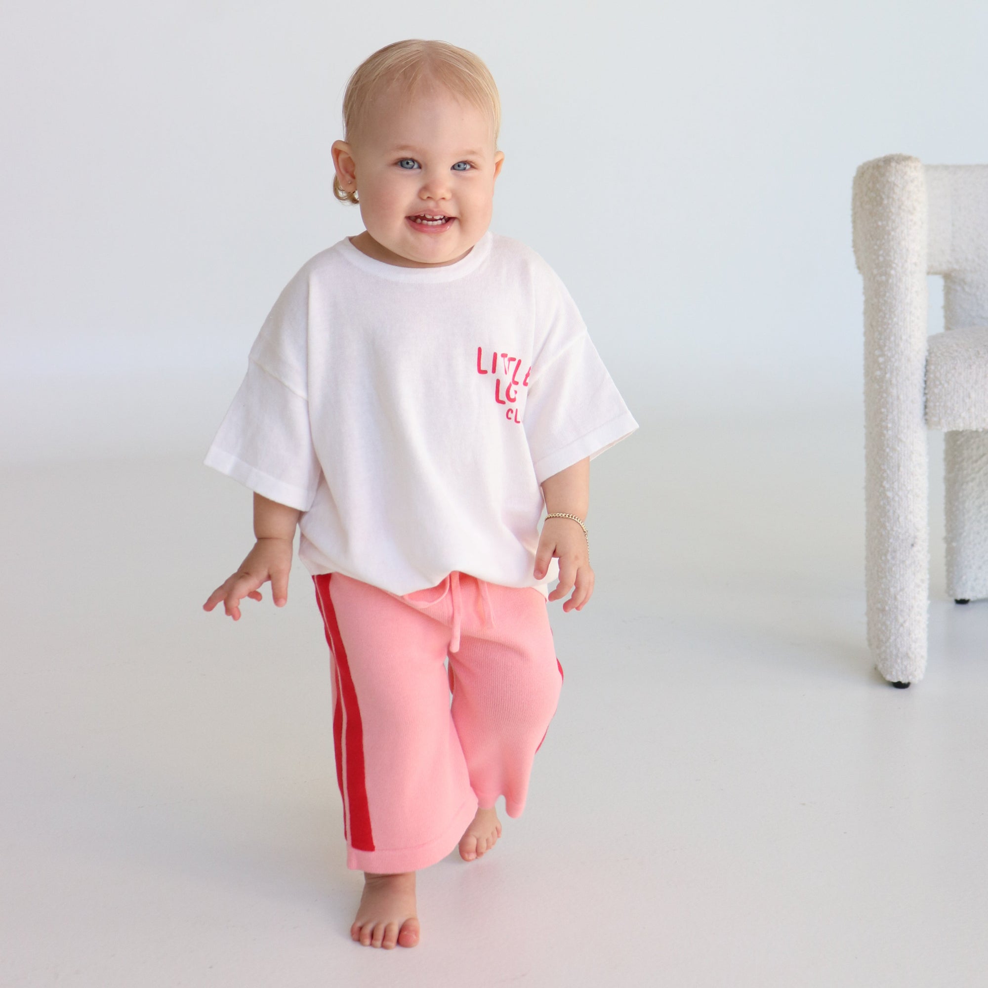 Quinn Pant - Mini - Pink with Red Stripes