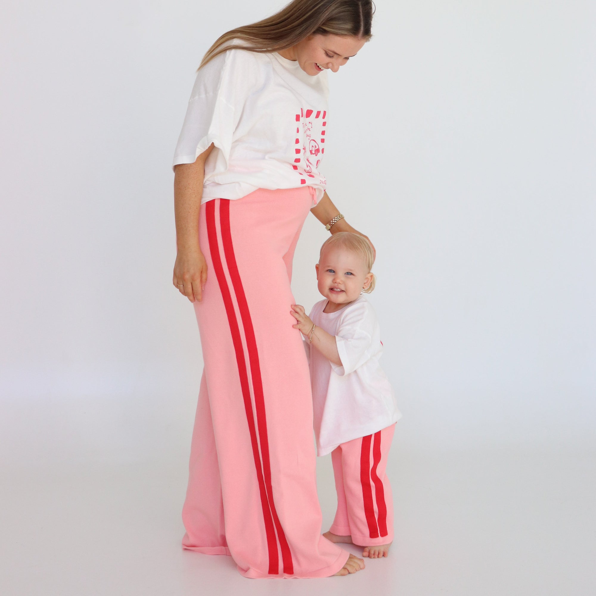 Quinn Pant - Mini - Pink with Red Stripes