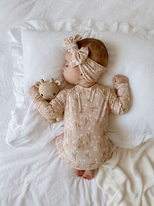Long Sleeve Bamboo Growsuit & Topknot Bundle - Blushing Blooms - PRE ORDER Est. dispatch date Early May
