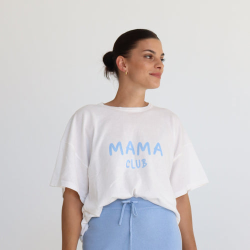 'Mama Club' Tee - White & Blue