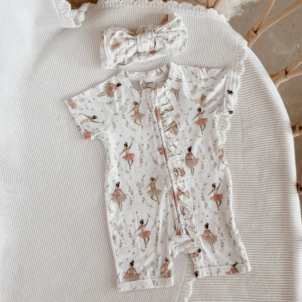 Short Sleeve Bamboo Growsuit & Topknot Bundle - Belle