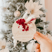 Load image into Gallery viewer, Dried Floral &#39;First Christmas 2023&#39; Personalised Wooden Plaque