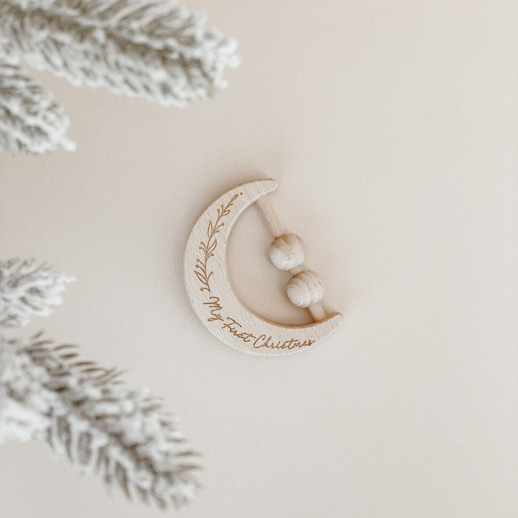 'My First Christmas' Wooden Moon Rattle