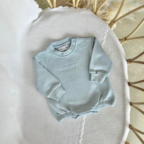 'Favourite Days' Long Sleeve Bubble Romper - Blue - DISPATCH MID AUGUST