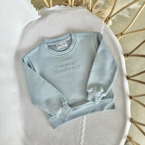 'Favourite Days' Long Sleeve Crew Sweater - Blue - DISPATCH MID AUGUST