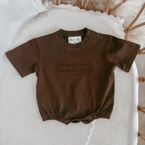 'Favourite Days' Short Sleeve Romper - Chocolate