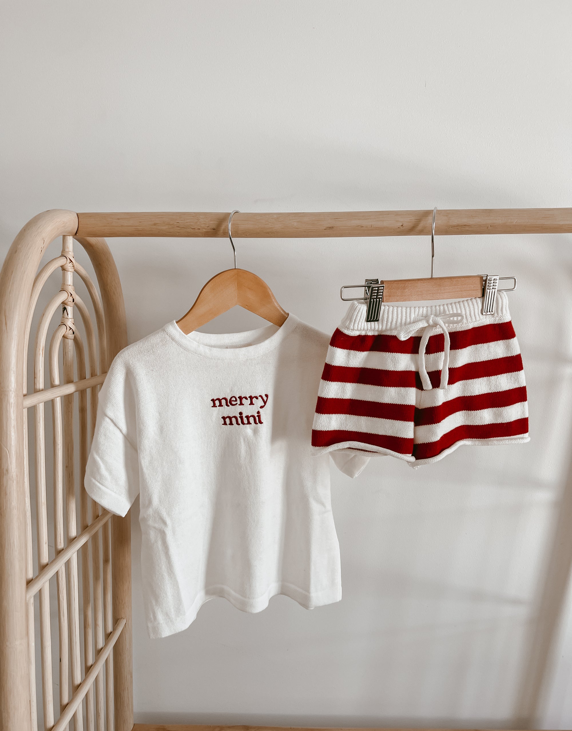 Kids Knit Stripe Shorts - Red