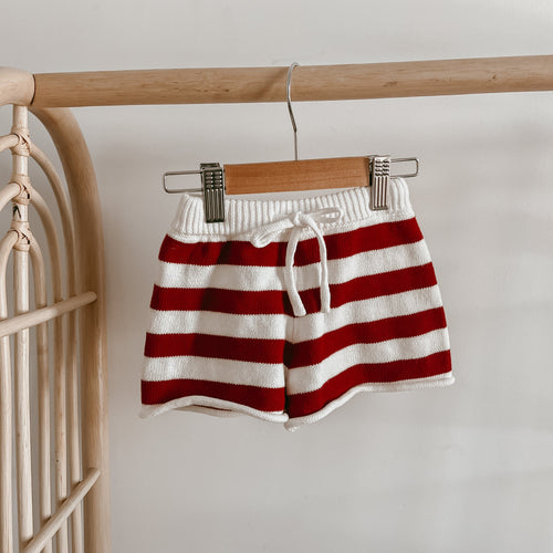 Kids Knit Stripe Shorts - Red
