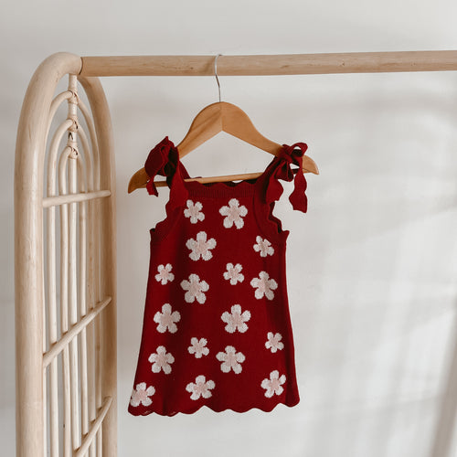 Red Posy Shoulder Tie Knit Dress