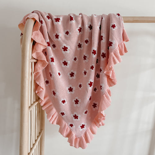 Heirloom Poppy Frill Knit Blanket - Blush Floral