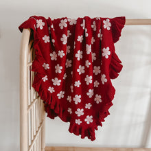 Load image into Gallery viewer, Heirloom Poppy Frill Knit Blanket - Red Posy
