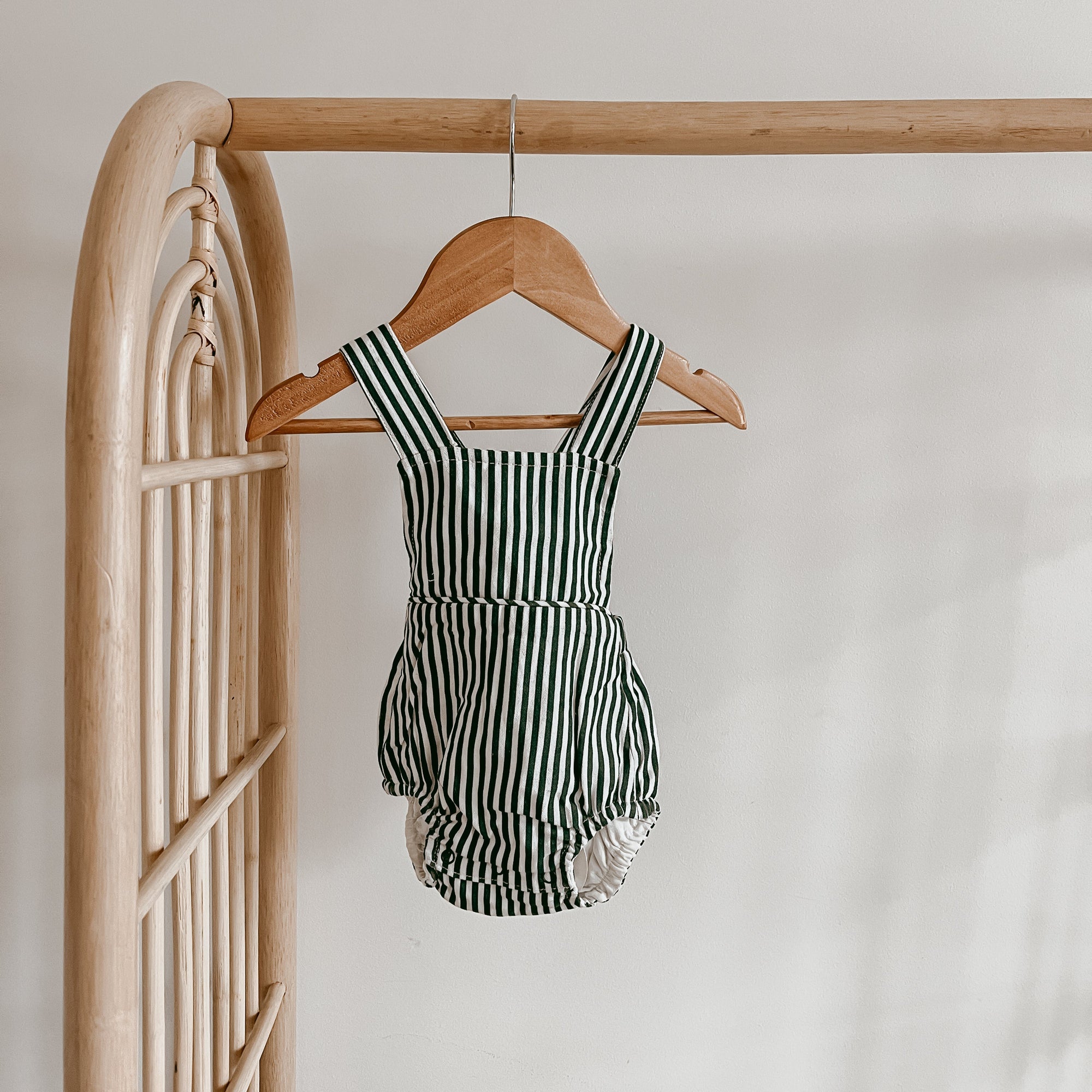 Candy Stripe Cross Back Romper in Green