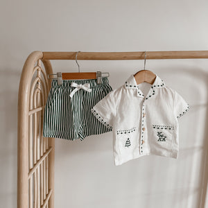 Kid's Embroidered Christmas Button Down - Green