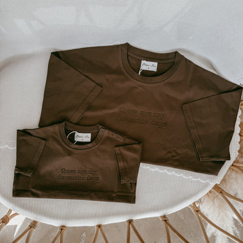 Men's & Kid's 'Favourite Days' T-Shirt & Romper Bundle - Chocolate