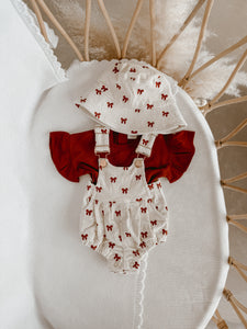 Corduroy Overalls - Red Bow