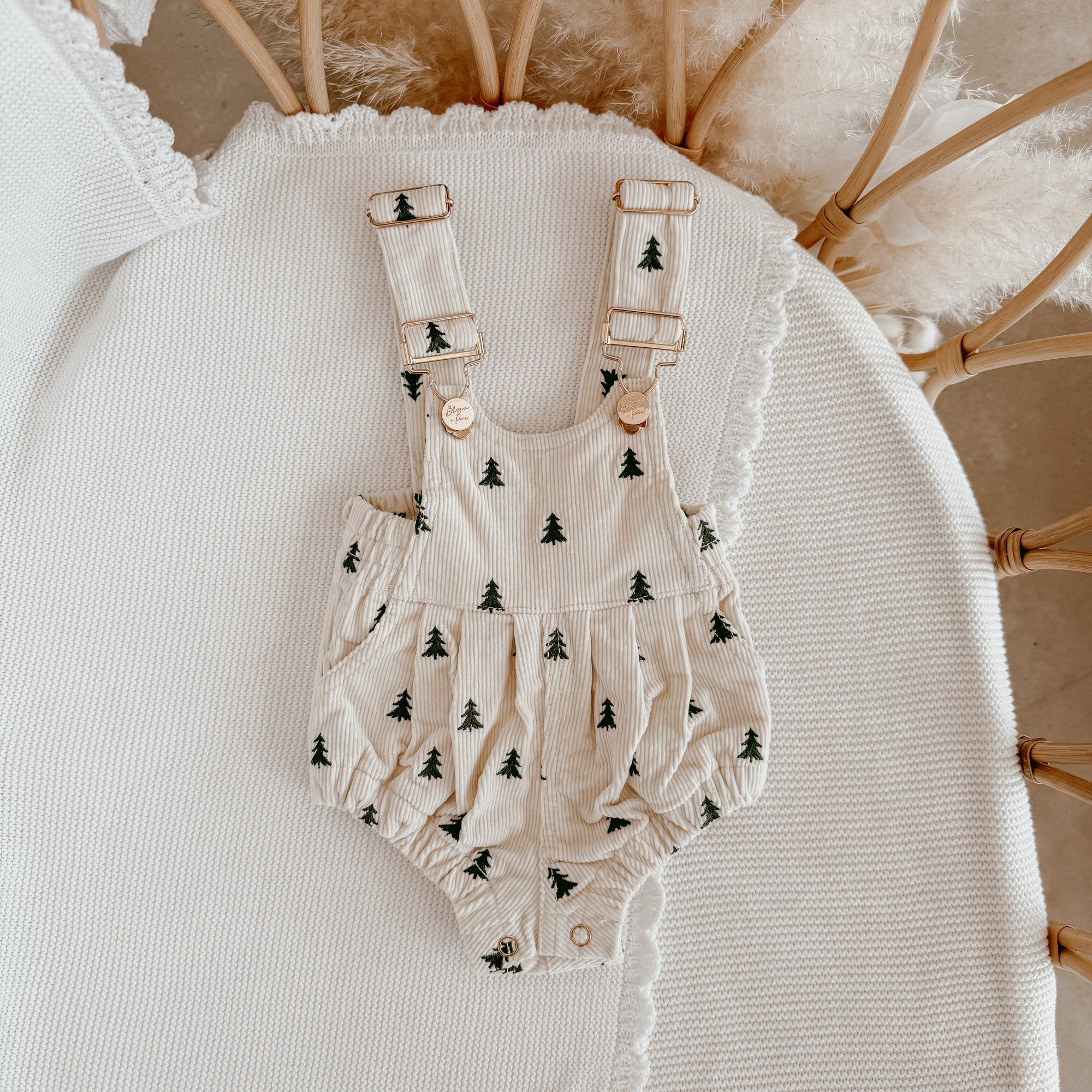 Corduroy Overall Romper - Christmas Tree