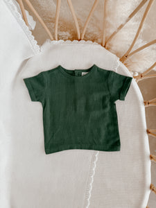 Emerald Linen Tee - Cuff Sleeve
