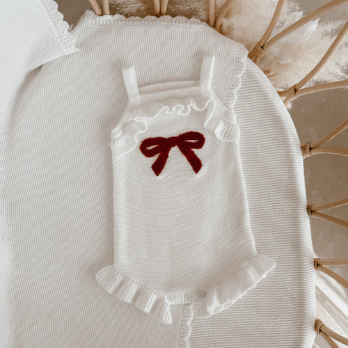 Red Bow Singlet Frill Knit Romper