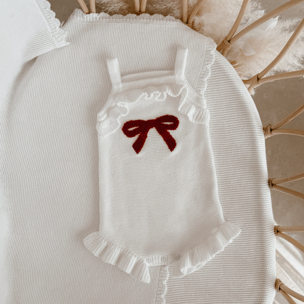 Red Bow Singlet Frill Knit Romper