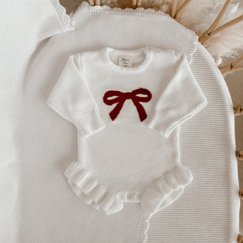 Red Bow Long Sleeve Frill Leg Romper