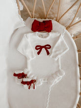Load image into Gallery viewer, Red Bow Long Sleeve Frill Leg Romper