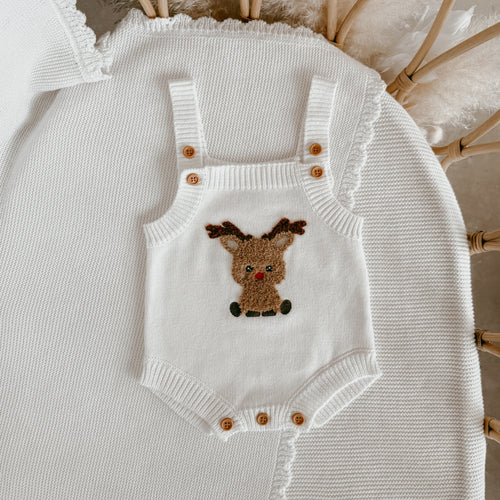 Reindeer Singlet Knit Romper
