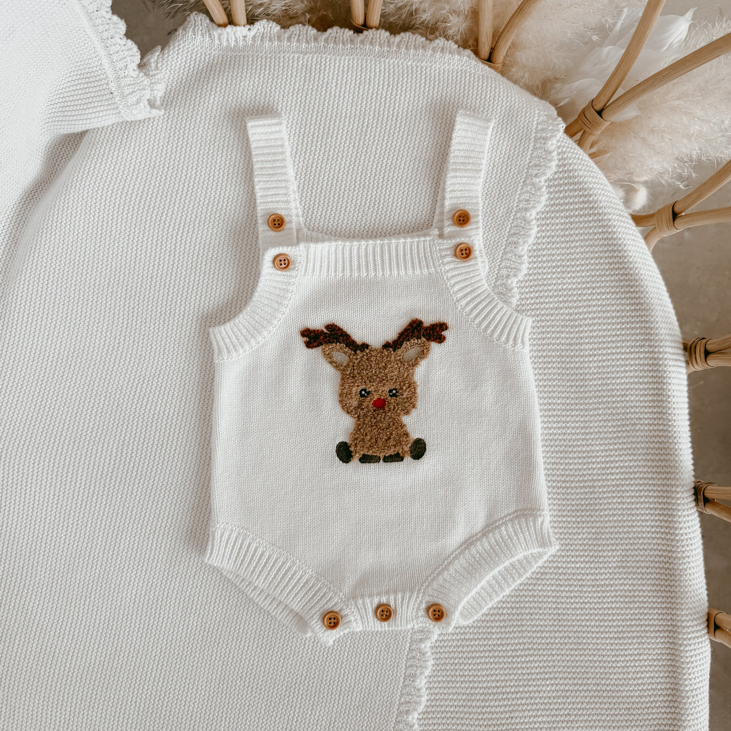 Reindeer Singlet Knit Romper